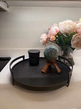 Williams Sonoma Black Round Metal Vanity Tray with Side Handles